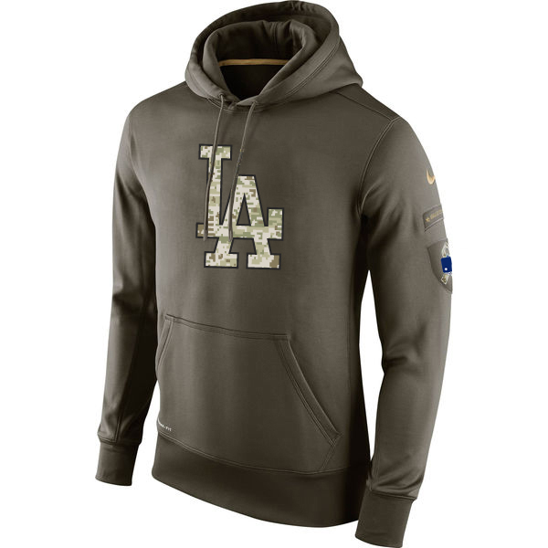 MLB Men Los Angeles Dodgers Nike Olive Salute To Service KO Performance Hoodie Green->los angeles dodgers->MLB Jersey